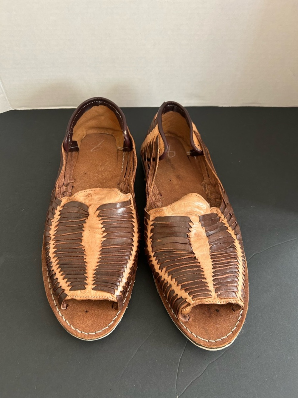 New Men's Two-Tone Brown Leather Huarache Slip-On Shoes size 8